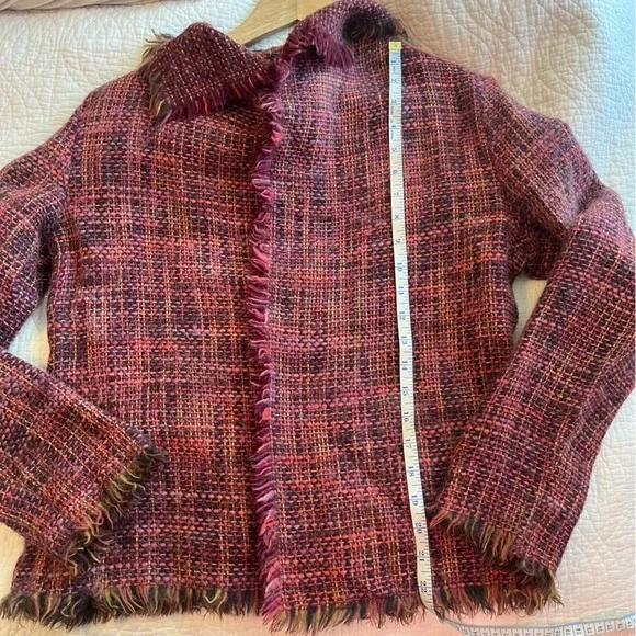 Missoni Vtg Tweed Wool Alpaca Fringe Jacket EU 42 US 10 Pink Designer Boucle Y2K - Picture 5 of 7